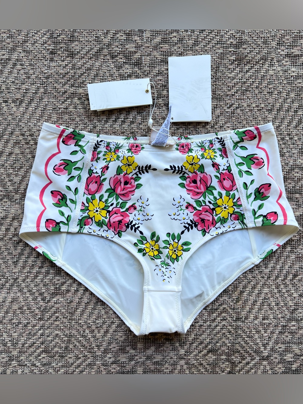 NWT‎ Tory Burch Floral High Waist Bikini Bottoms Small Garden Veil Cream
